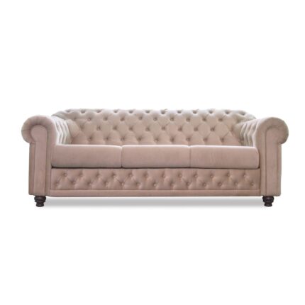 Canapea extensibila de 3 locuri tip Chesterfield din catifea bej CLASS