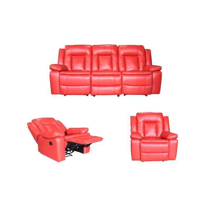 Canapea 3 locuri cu 2 reclinere manuale si fotolii cu recliner manual