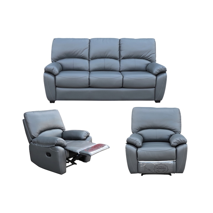 Canapea 3 locuri extensibila si 2 fotolii cu recliner manual