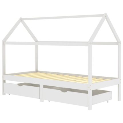 Cadru de pat copii cu sertare alb 90 x 200 cm lemn masiv de pin 322141