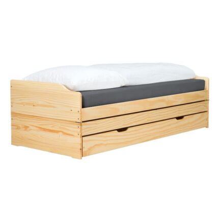 Pat cu module suplimentare extensibile lemn masiv natur Flopy 208.5x96x66 cm