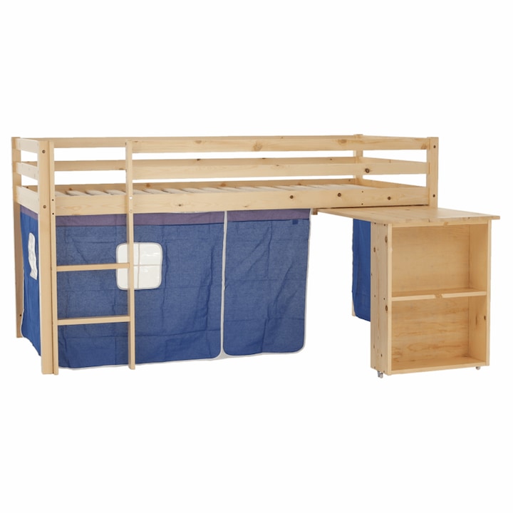 Pat cu masa PC lemn pin albastru Alzena 200x90 cm