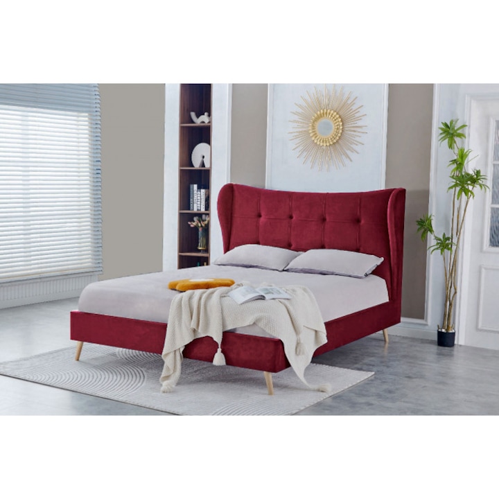 Pat Almera 180x200 cm Tapitat Catifea Burgundy Somiera Inclusa Pat Almera 180x200 cm Tapitat Catifea Burgundy Somiera Inclusa