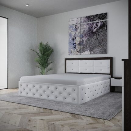 Pat Nemira Tapitat Wenge&Alb cu Saltea 160 x 200 cm