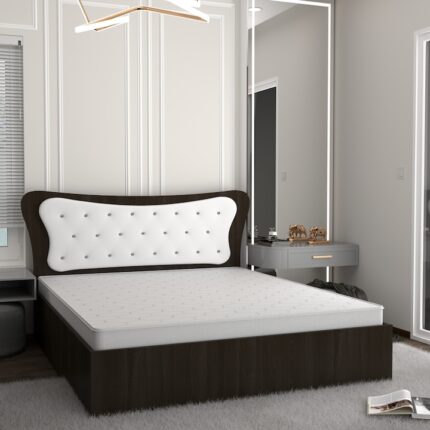 Set Pat Dante Magia cu Tapiterie Alba 160 cm x 200 cm cu Saltea din spuma poliuretanica si plasa de arcuri 160 cm x 200 cm