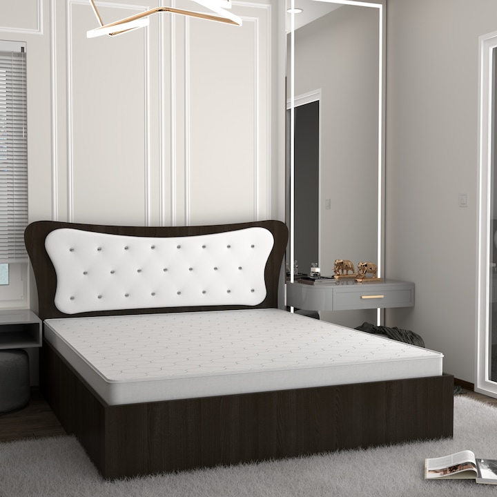 Set Pat Dante Magia cu Tapiterie Alba 160 cm x 200 cm cu Saltea din spuma poliuretanica si plasa de arcuri 160 cm x 200 cm