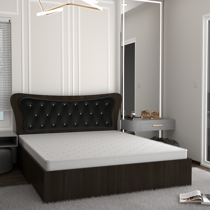 Set Pat Dante Magia cu Tapiterie Neagra 160 cm x 200 cm cu Saltea din spuma poliuretanica si plasa de arcuri 160 cm x 200 cm