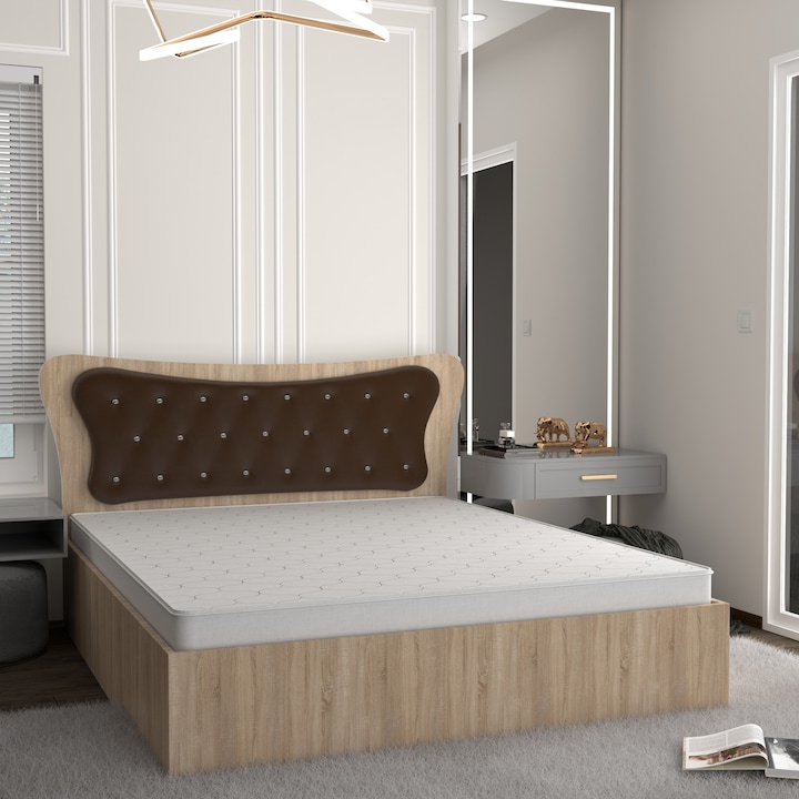 Set Pat Dante Sonoma cu Tapiterie Maro 160 cm x 200 cm cu Saltea din spuma poliuretanica si plasa de arcuri 160 cm x 200 cm