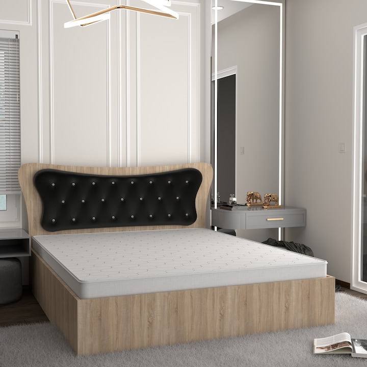 Set Pat Dante Sonoma Cu Tapiterie Neagra 160 cm x 200 cm cu Saltea din spuma poliuretanica si plasa de arcuri 160 cm x 200 cm