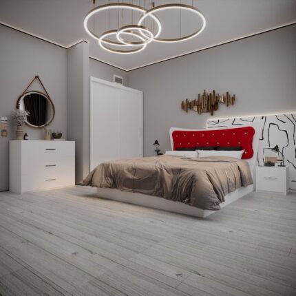 Dormitor Vista Tapitat Alb&Rosu Dressing 2 usi fara oglinda