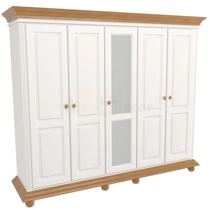 Dulap Luxus Alb/Natur 5 usi lemn masiv 258.8 × 62 × 220 cm