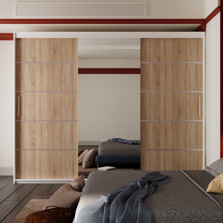 Dressig Nordis cu Oglinda Sonoma&Alb 230 x 50 x 200 cm