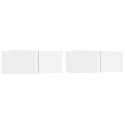 Set comode TV vidaXL 2 buc. alb extralucios 80x30x30 cm lemn compozit 22.6 kg