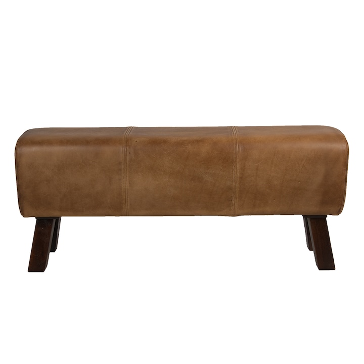 Banca piele naturala lemn maro 119x30x53 cm