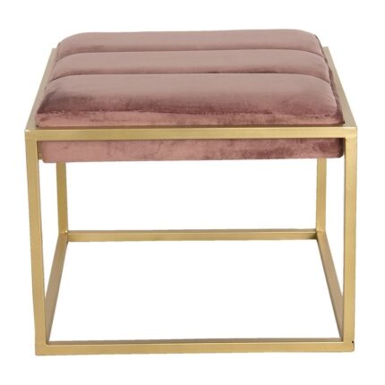 Taburet cu cadru din fier auriu cu sezut catifea roz 46 cm x 45 cm x 37 h