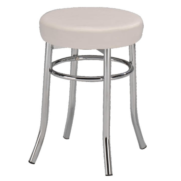 Taburet piele ecologica alba crom Irena 40x43 cm