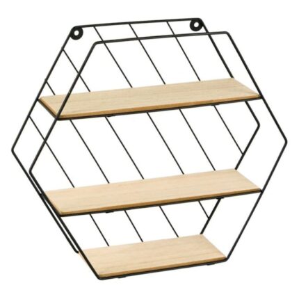 Raft Metalic Decorativ cu 3 Rafturi din Lemn 35x9x30.5cm