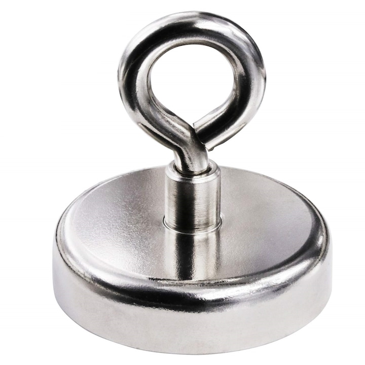 Magnet fishing puternic neodim D75mm cu carlig inelar forta 160kg
