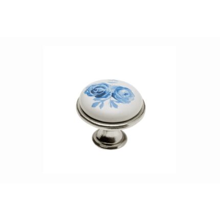 Buton antichizat portelan Blue Rose argintiu