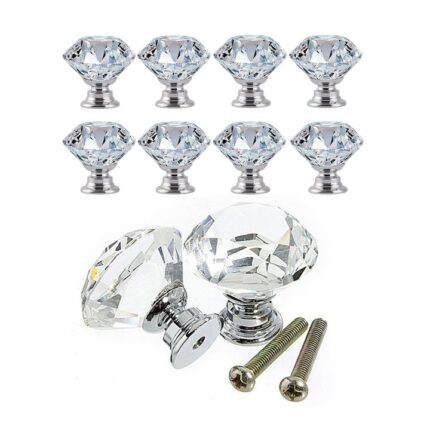Set 10 butoni mobila cristal diamant argintiu 30 mm PREMIUM
