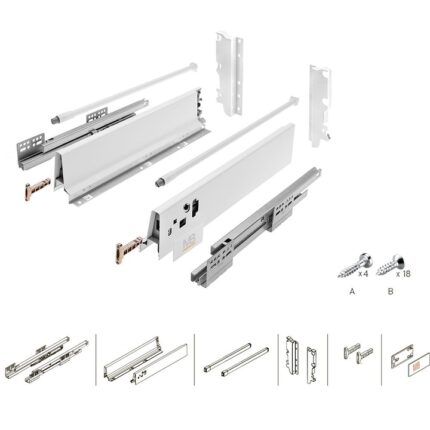 Sertar cu amortizare laterale metalice ModernBox L= 350 mm h=210 mm inalt alb