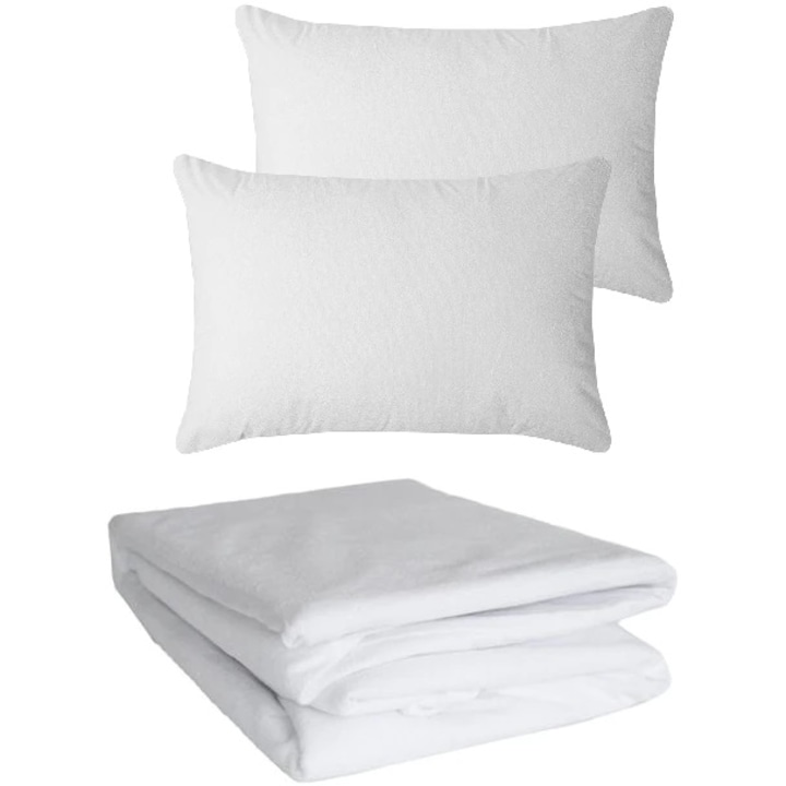 Set Protectie saltea impermeabila Cassatex- Terry Jersey cu elastic 90 X 200 cm si 2 protectii perna 50x70 cm