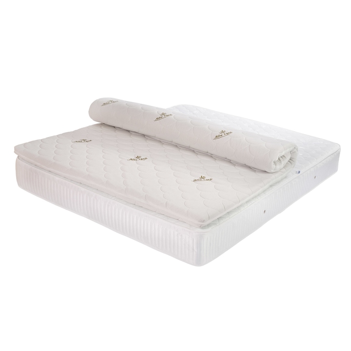 Topper ortopedic 160x200x6.5 memoryDuo (3+3) husa Aloe Vera matlasata+detasabila pe toate laturile si lavabila