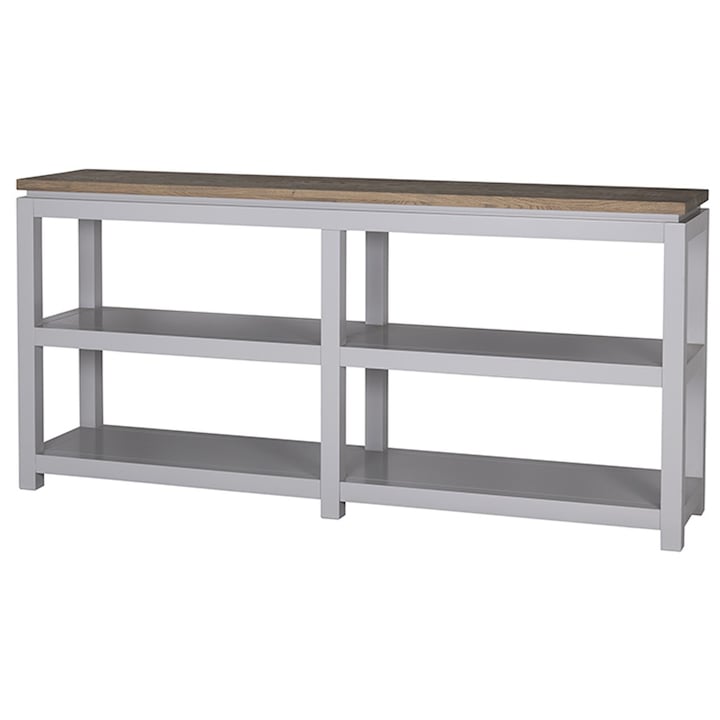 dim. 180 x 40 x 86 H cm in finisaj vopsit culoare gri - verona cu blat stejar masiv uleiat