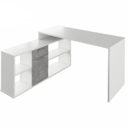 Birou PC de colt din pal alb gri Noe 135x135x74 cm