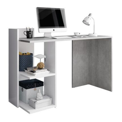 Birou PC din pal gri alb mat Andreo 120x52x88 cm