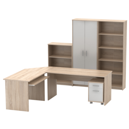 Set mobilier birou natur stejar sonoma alb Johan 150x67.5x73.5 cm