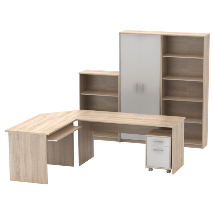 Set mobilier birou natur stejar sonoma alb Johan 150x67.5x73.5 cm