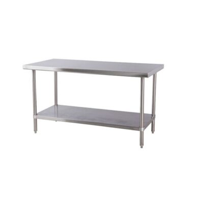 Masa inox centrala cu polita inferioara 1400x600x850 si picioare rotunde