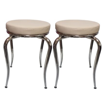 Set 2 Taburete Suprapozabile Bej Picioare Crom 48x35cm