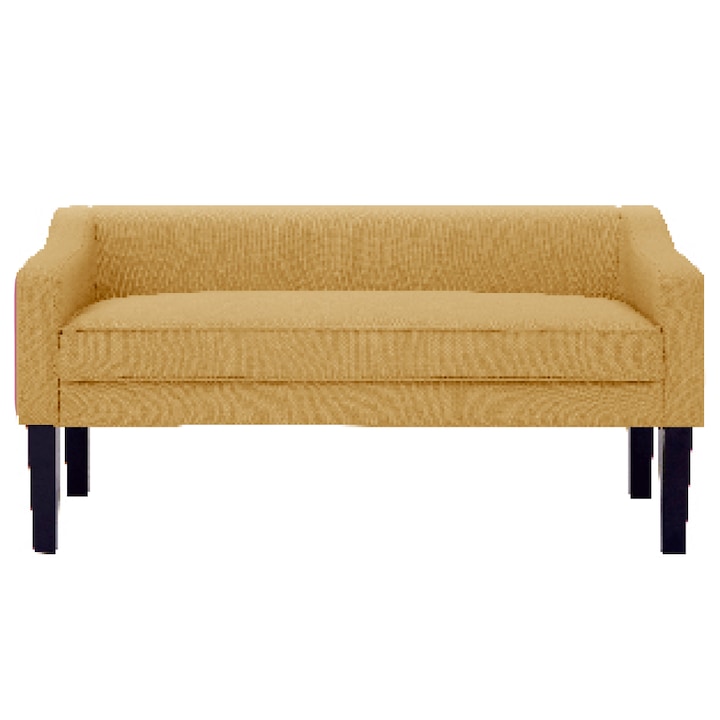 Banca cu tapiterie textil galben si picioare lemn negru FIRONA 127x56x60 cm
