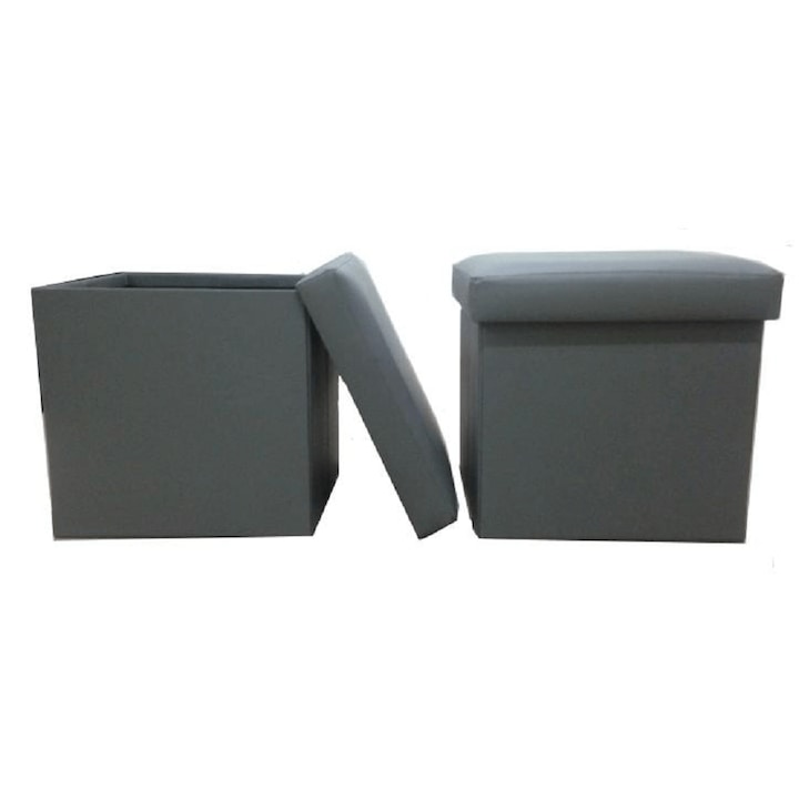 Taburet pliabil piele ecologica gri Tela 40x40x37 cm