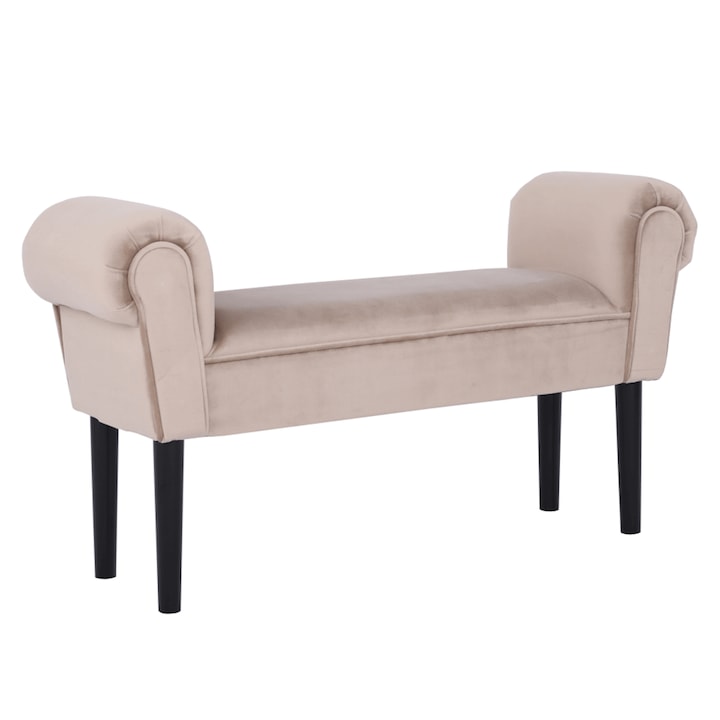 Banca cu tapiterie catifea roz si picioare lemn negru BURDA 100x30x56 cm