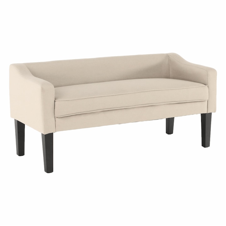 Banca cu tapiterie textil bej si picioare lemn negru FIRONA 127x57x.60 cm