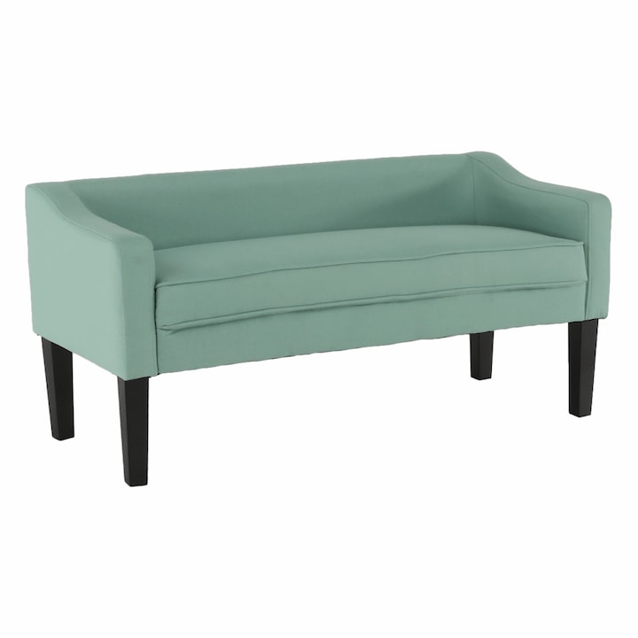 Banca cu tapiterie textil verde menta si picioare lemn negru FIRONA 127x57x60 cm