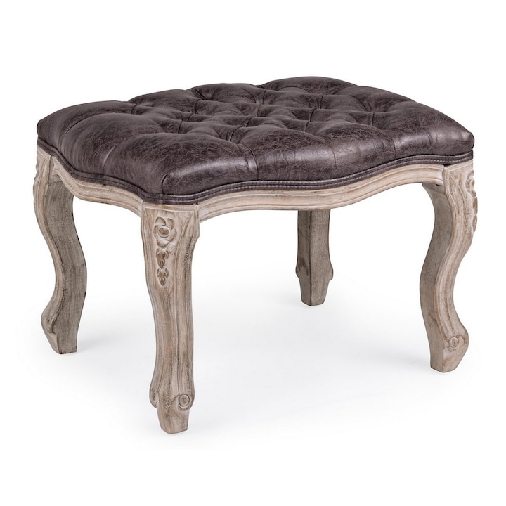Taburet din lemn cu sezut piele ecologica maro Diva 53x42x38 cm