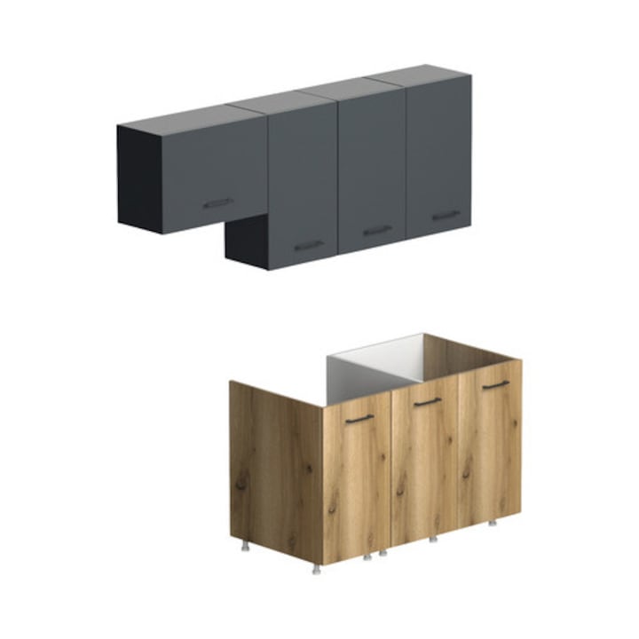 Set Mobilier Bucatarie Capri L180 cm Antracit/Stejar Salbatic Set Mobilier Bucatarie Capri L180 cm Antracit/Stejar Salbatic