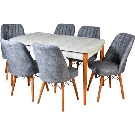 Set masa extensibila cu 6 scaune tapitate Homs cargold 250-30048 bej- gri 170 x 80 cm