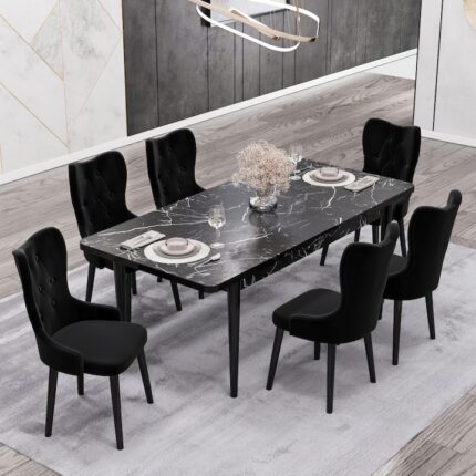 Set Masa Extensibila 80 x 170 Babyface Lord Scaune 6 buc Negru HAMAN