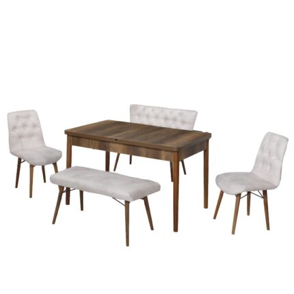 Set Masa Extensibila 80 x 170 Crem HAMAN Lux 2 buc Banchete 2 Scaune