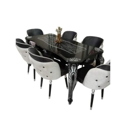 Set masa cu 6 scaune catifelata avangarde mdf vopsit 160x80 globalmobila black cu argintiu