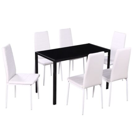Set masa si scaune de bucatarie 7 piese alb si negru