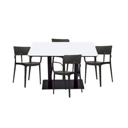 Set mobilier dining bucatarie RAKI masa dreptunghiulara cu blat MDF melaminat 120x80x75cm cu 4 scaune Panora negre