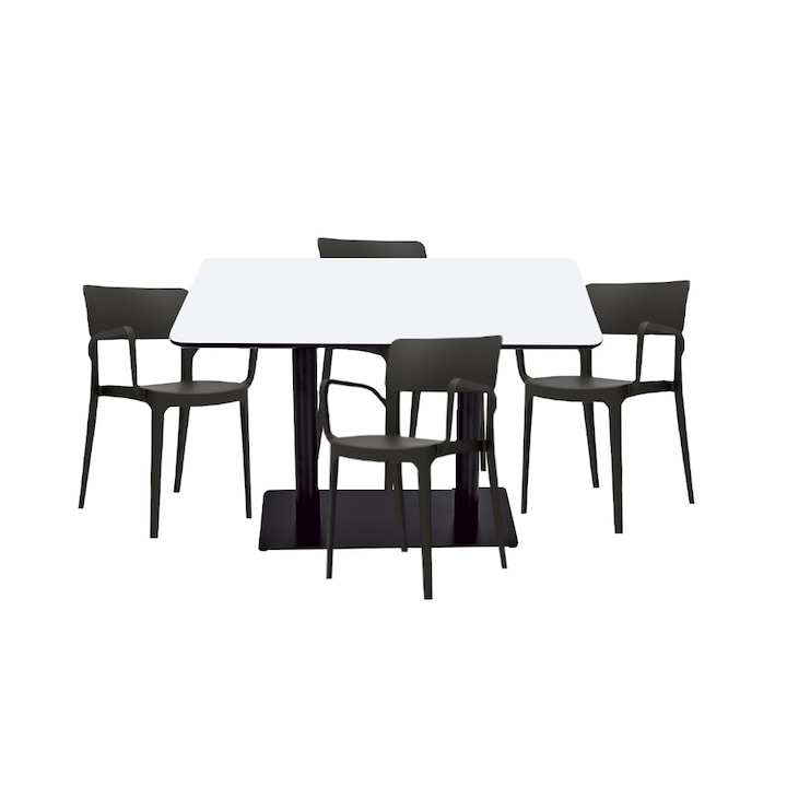 Set mobilier dining bucatarie RAKI masa dreptunghiulara cu blat MDF melaminat 120x80x75cm cu 4 scaune Panora negre Set mobilier dining bucatarie RAKI masa dreptunghiulara cu blat MDF melaminat 120x80x75cm cu 4 scaune Panora negre