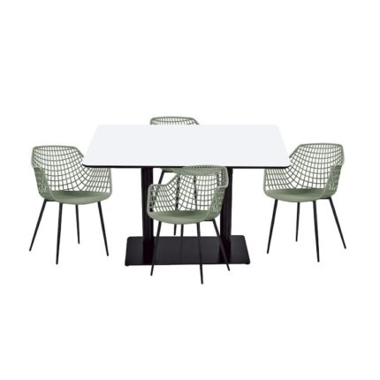 Set mobilier dining bucatarie RAKI masa dreptunghiulara cu blat MDF melaminat 120x80x75cm cu 4 scaune TOYAMA verde negru