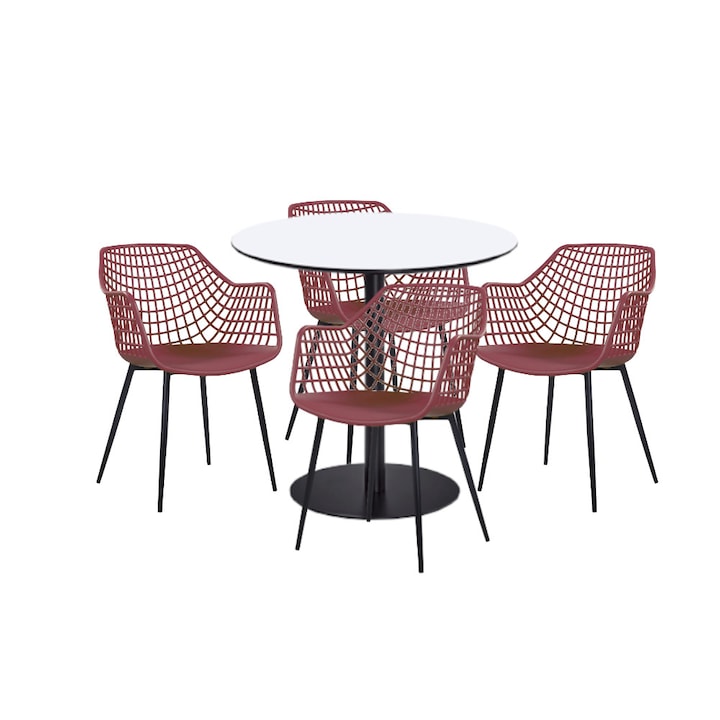 Set mobilier dining bucatarie RAKI masa rotunda cu blat MDF melaminat 80x75cm cu 4 scaune TOYAMA mov negru